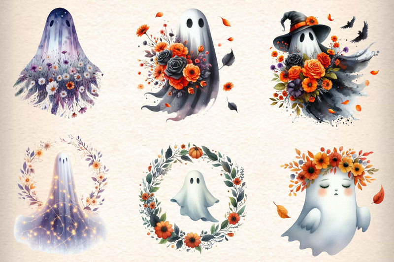 Halloween Floral Ghost Clipart Bundle - CraftNest - Digital Crafting and Art