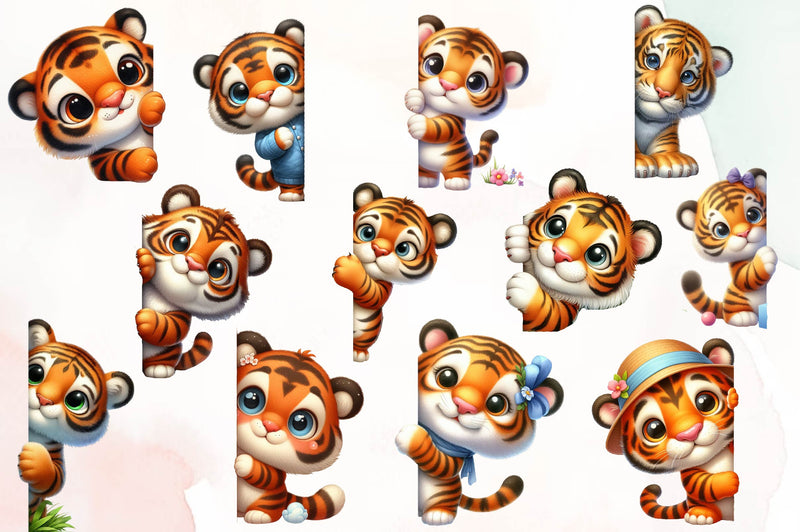 Tiger Peeking Around Corner Clipart Bundle - CraftNest - Digital Crafting and Art
