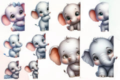 Elephant Peeking Around Corner Clipart Bundle - CraftNest - Digital Crafting and Art