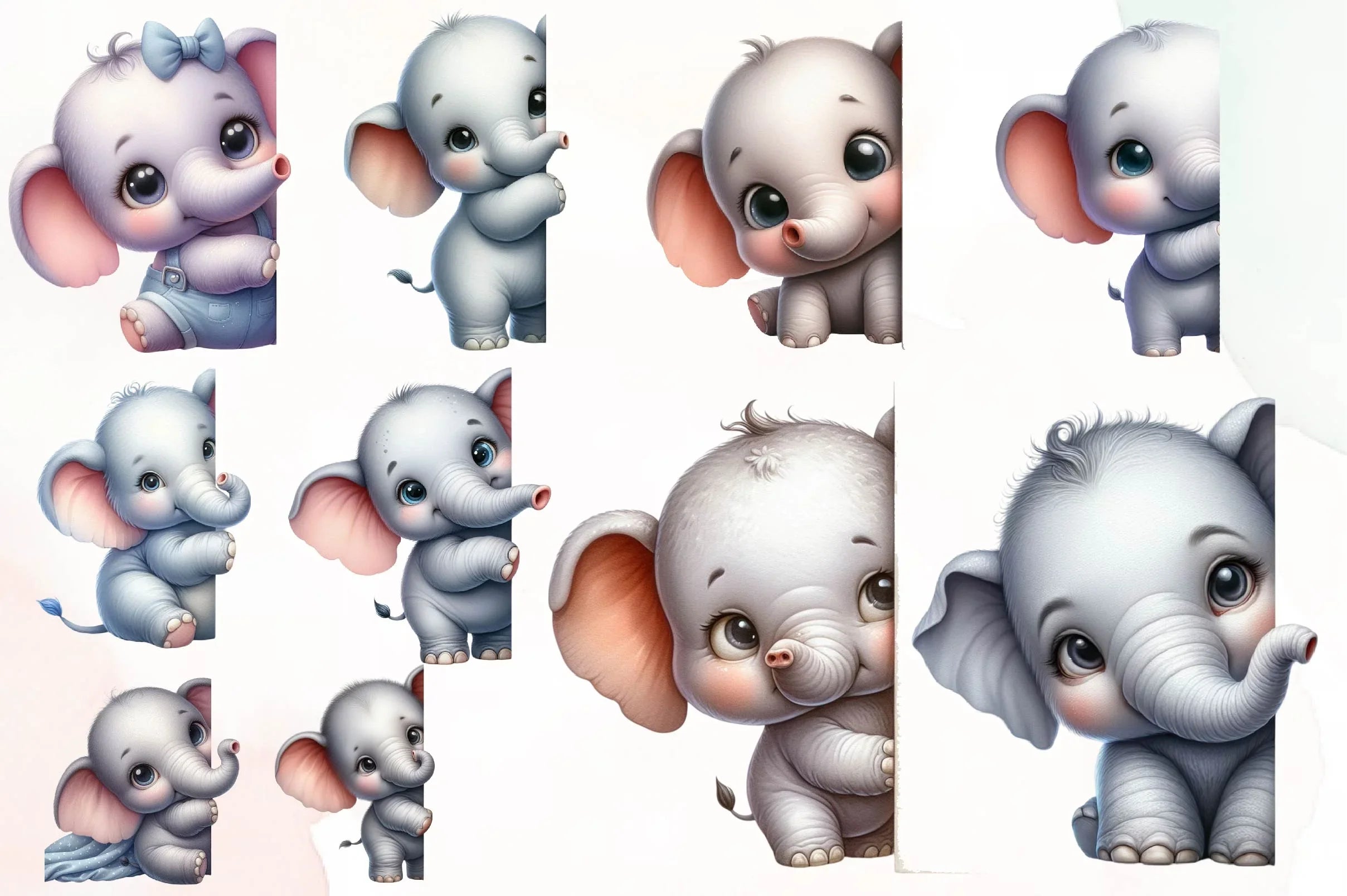 Elephant Peeking Around Corner Clipart Bundle - CraftNest - Digital Crafting and Art