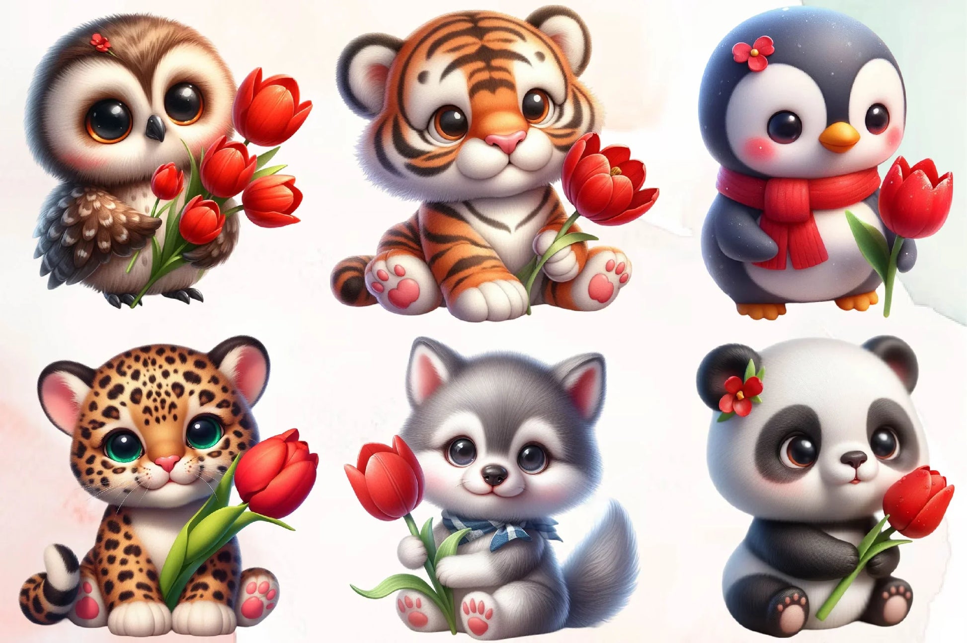 Cute Animals And Tulip Flower Clipart Bundle - CraftNest - Digital Crafting and Art