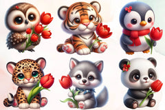Cute Animals And Tulip Flower Clipart Bundle - CraftNest - Digital Crafting and Art