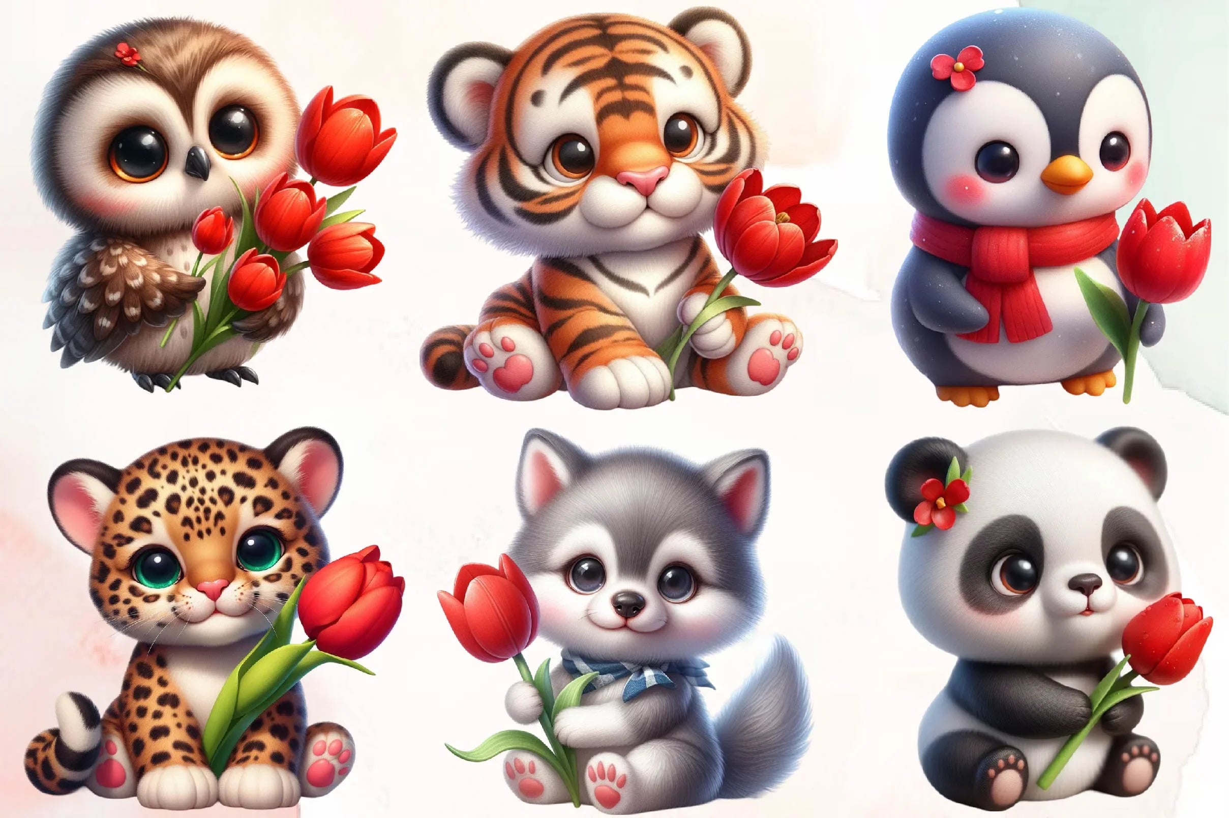 Cute Animals And Tulip Flower Clipart Bundle - CraftNest - Digital Crafting and Art