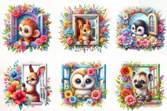 Cute Animals Peeking Window Clipart Bundle - CraftNest - Digital Crafting and Art