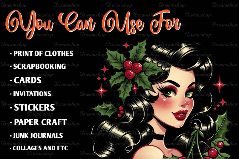 Vintage Christmas Pinup Girl Clipart Bundle - CraftNest - Digital Crafting and Art