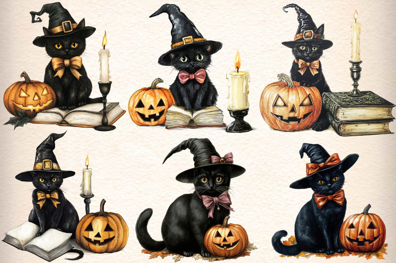 Halloween Black Cat Clipart Bundle 2 - CraftNest - Digital Crafting and Art
