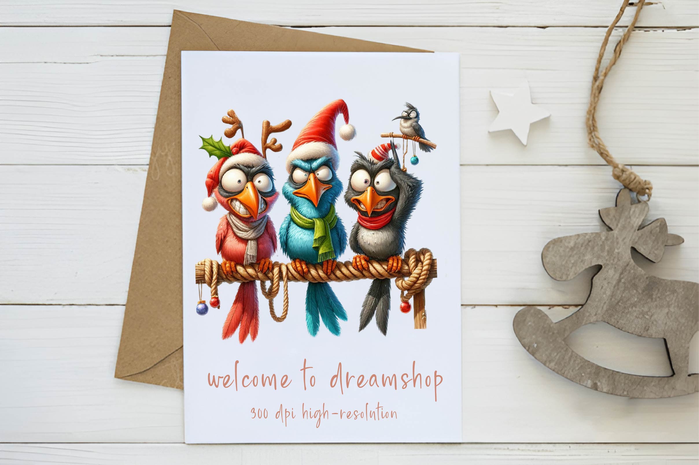 Christmas Funny Birds On Rope Clipart Bundle - CraftNest - Digital Crafting and Art