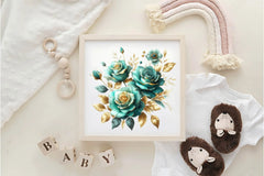 Teal And Gold Roses Clipart Bundle - CraftNest - Digital Crafting and Art
