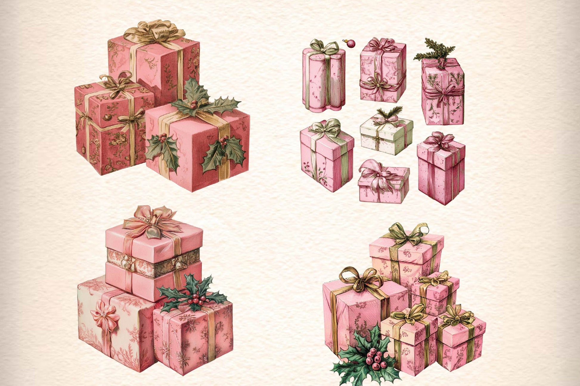 Vintage Pink Christmas Gifts Clipart Bundle - CraftNest - Digital Crafting and Art
