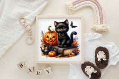 Halloween Black Cat On Books Clipart Bundle - CraftNest - Digital Crafting and Art