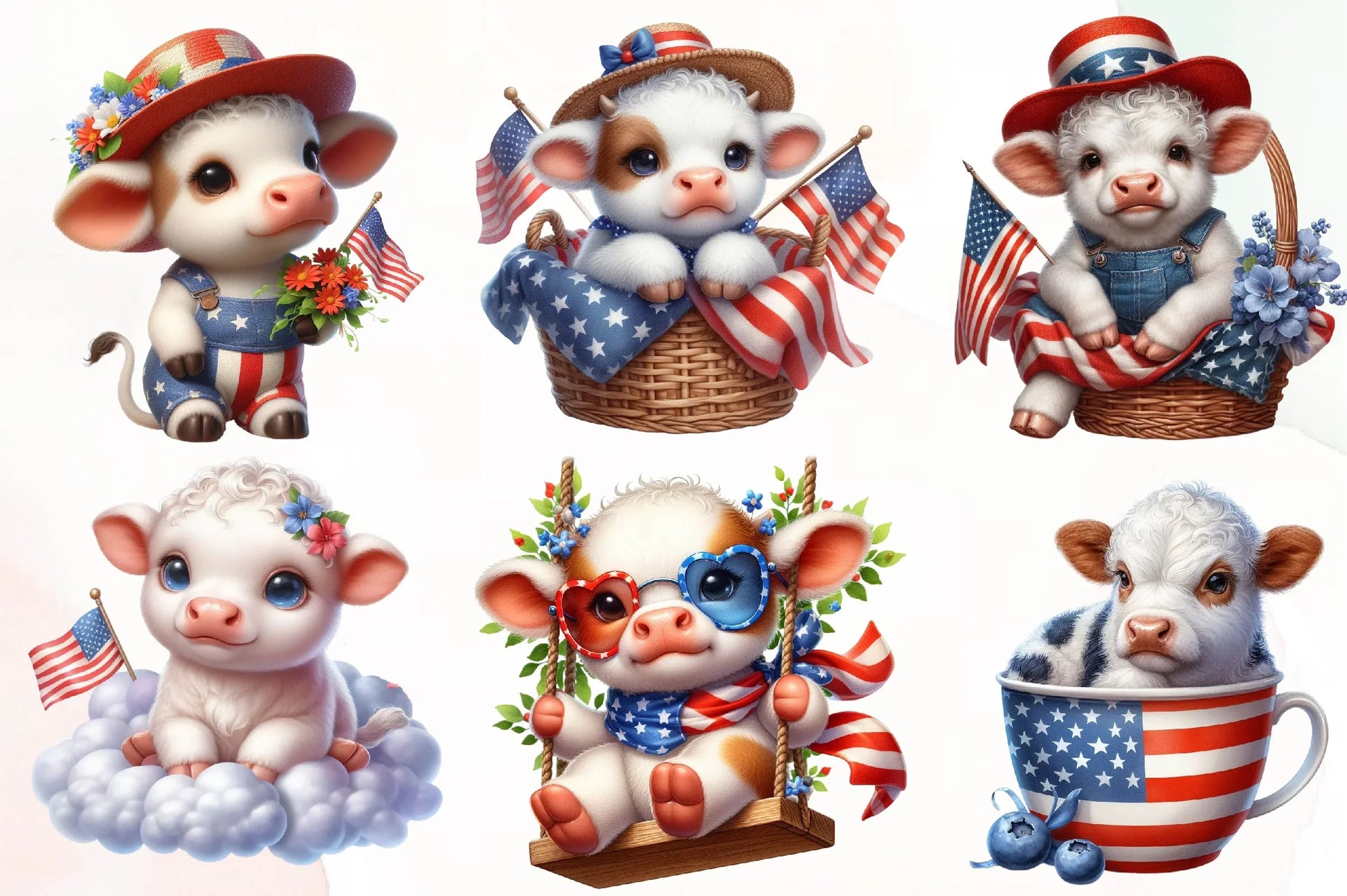 Patriotic Charolais Cow Clipart Bundle - CraftNest - Digital Crafting and Art
