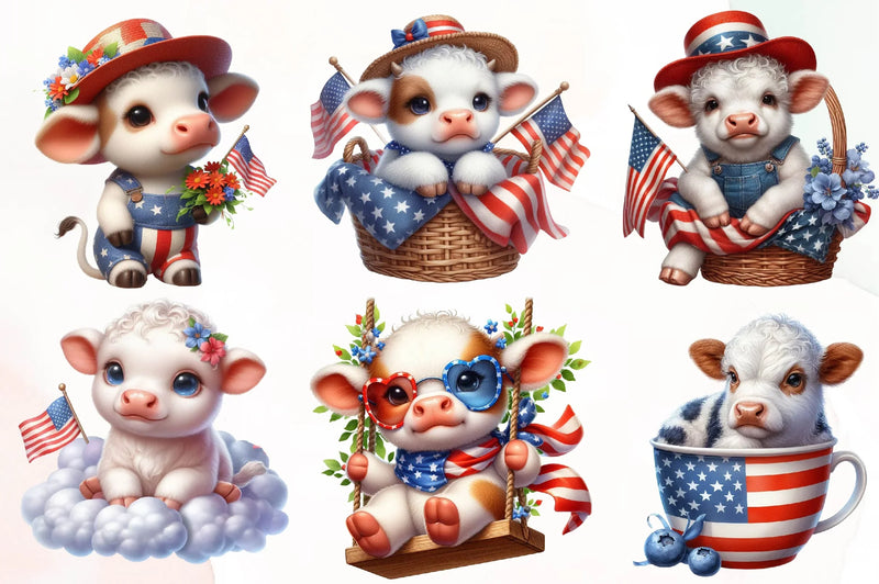 Patriotic Charolais Cow Clipart Bundle - CraftNest - Digital Crafting and Art
