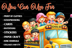 Children Riding On The School Bus Clipart Bundle - CraftNest - Digital Crafting and Art