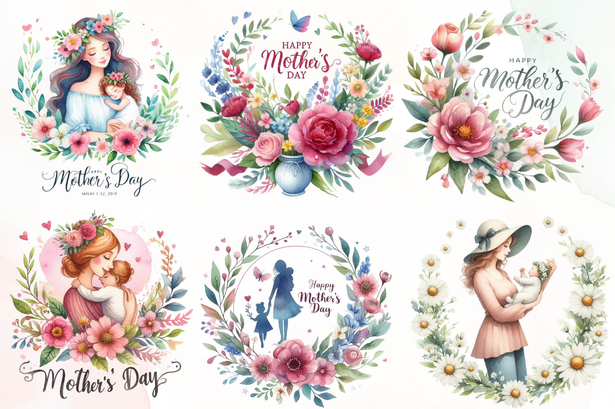 Happy Mother'S Day Floral Clipart Bundle - CraftNest - Digital Crafting and Art