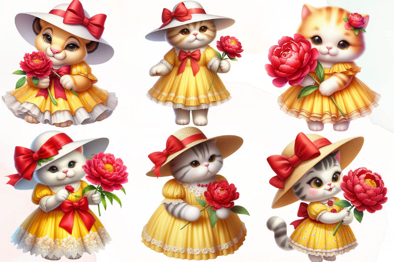 Cat Spring Flowers Clipart Bundle - CraftNest - Digital Crafting and Art