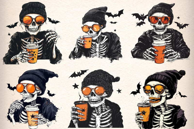 Halloween Drinking Skeleton Clipart Bundle - CraftNest - Digital Crafting and Art