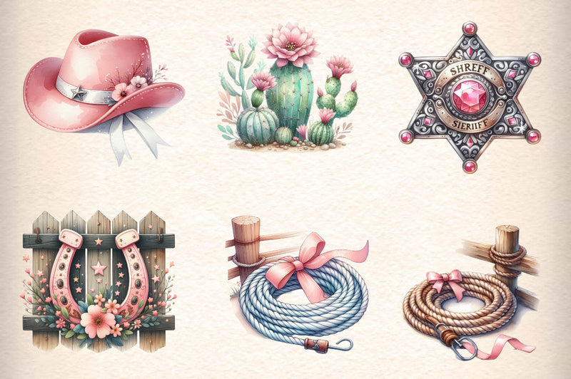 Pink Western Cowgirl Clipart Bundle - CraftNest - Digital Crafting and Art