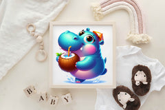 Funny Hippo In Pool Party Clipart Bundle - CraftNest - Digital Crafting and Art