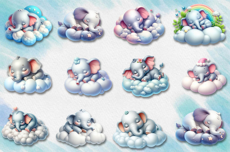 Sleeping Baby Elephant Clipart Bundle - CraftNest - Digital Crafting and Art