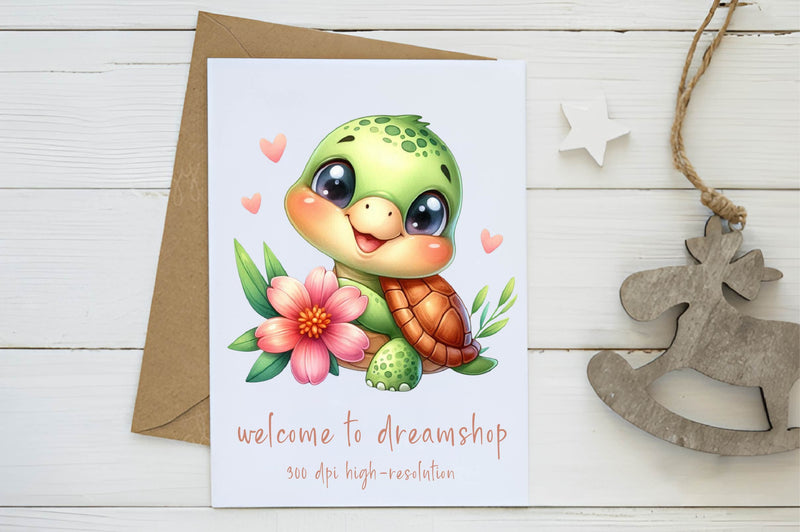 Turtle With A Flower Clipart Bundle - CraftNest - Digital Crafting and Art