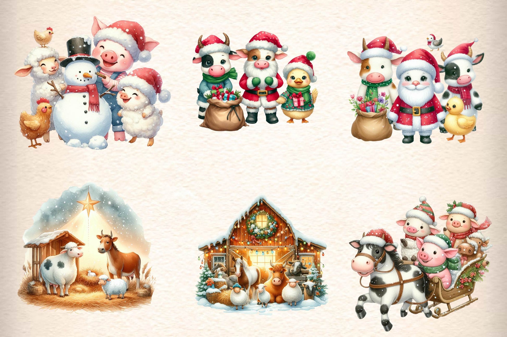 Christmas Of Group Farm Animals Clipart Bundle - CraftNest - Digital Crafting and Art