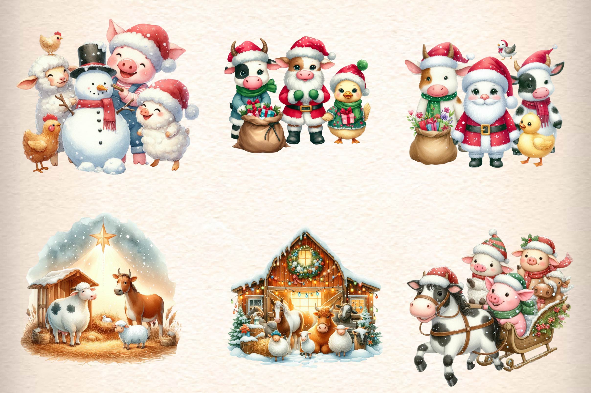 Christmas Of Group Farm Animals Clipart Bundle - CraftNest - Digital Crafting and Art
