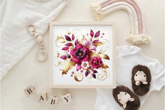 Magenta And Gold Floral Clipart Bundle - CraftNest - Digital Crafting and Art