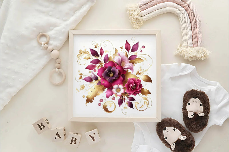Magenta And Gold Floral Clipart Bundle - CraftNest - Digital Crafting and Art
