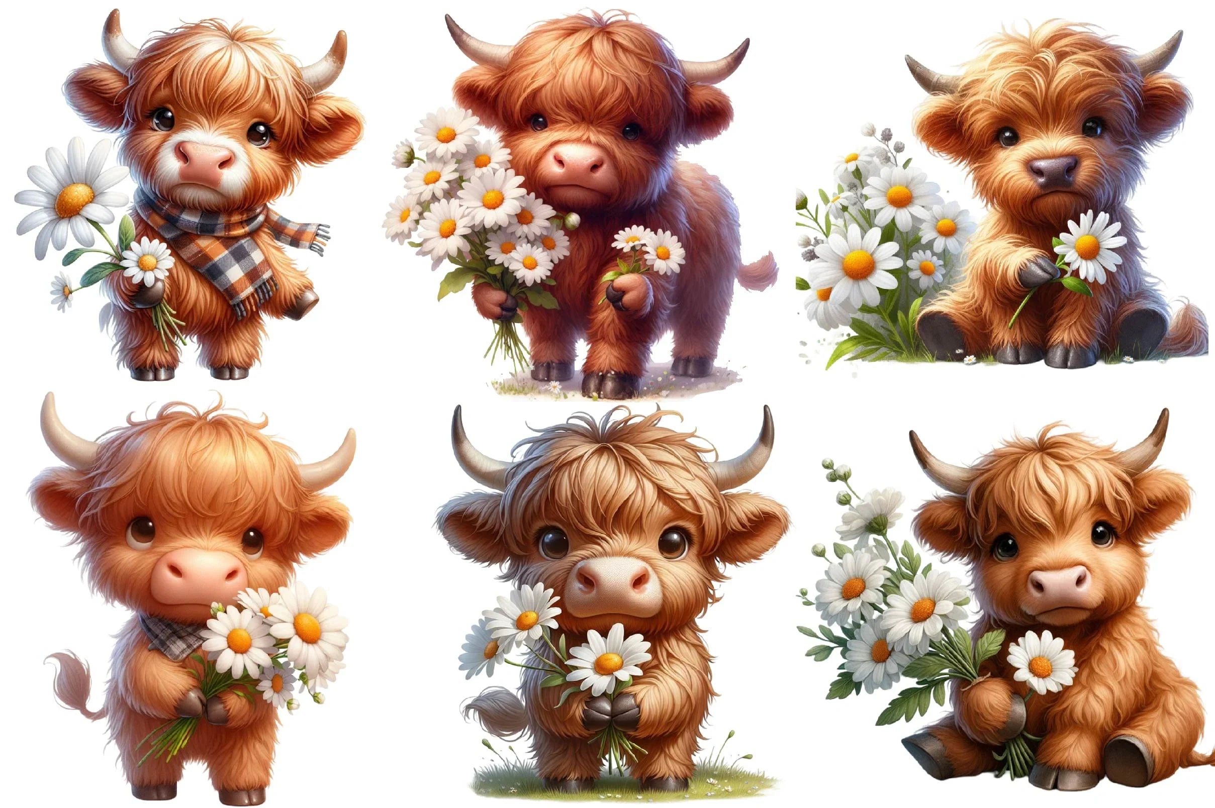 Cute Floral Highland Cow Clipart Bundle - CraftNest - Digital Crafting and Art