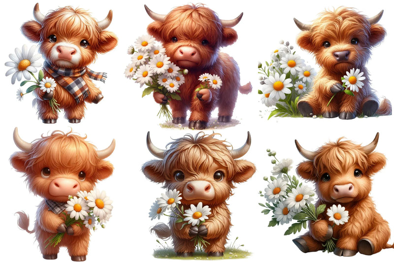 Cute Floral Highland Cow Clipart Bundle - CraftNest - Digital Crafting and Art