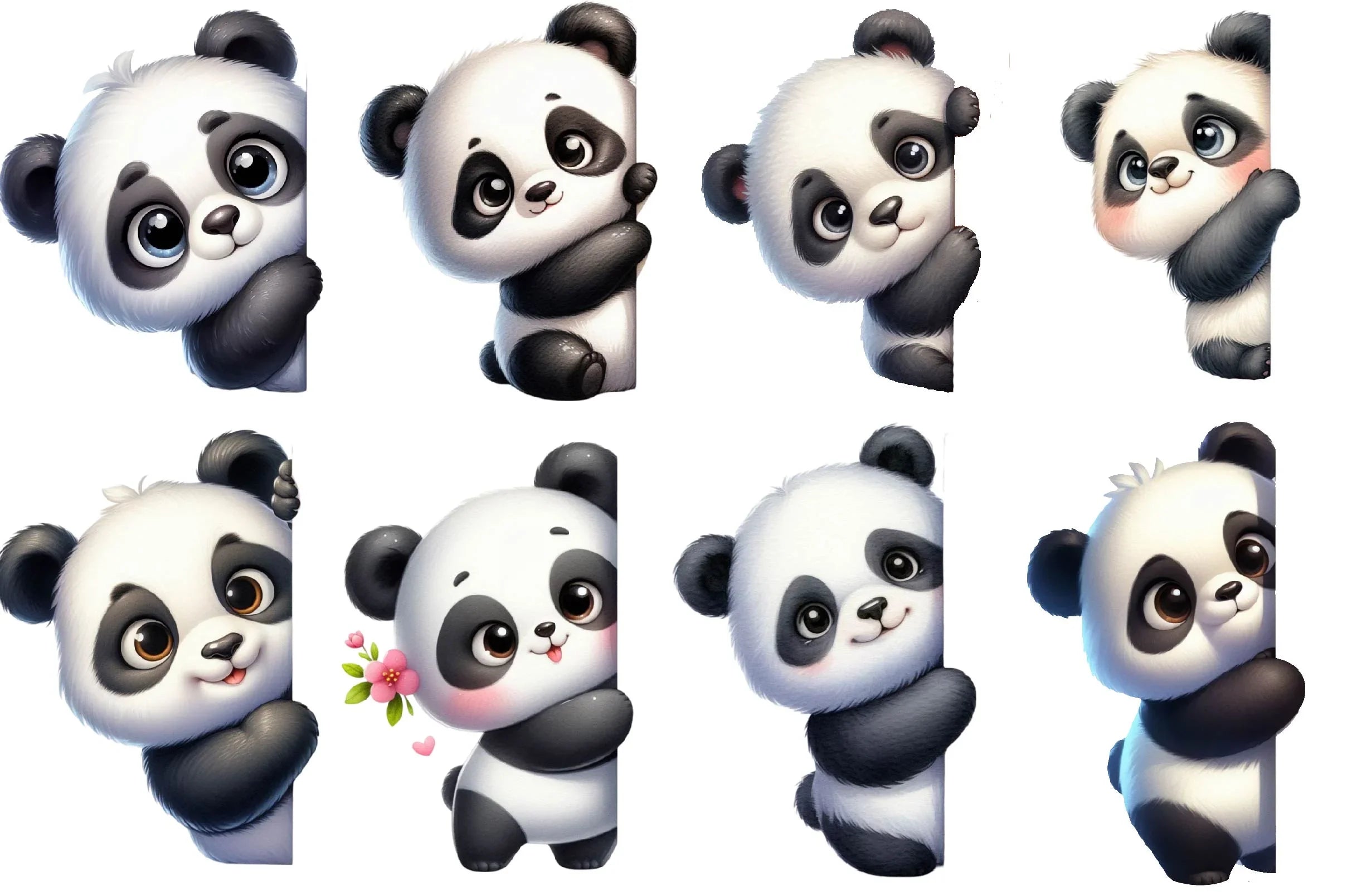 Cute Panda Peeking Around Corner Clipart Bundle - CraftNest - Digital Crafting and Art