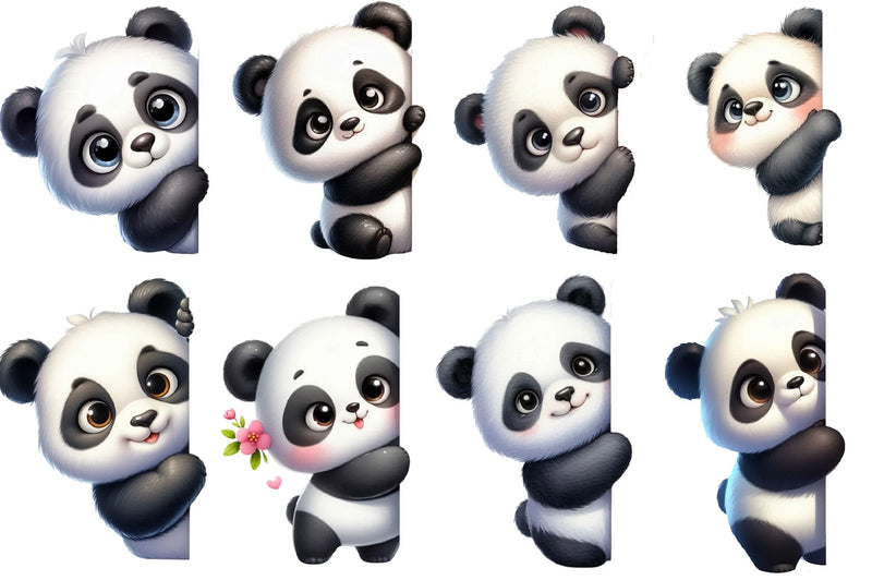Cute Panda Peeking Around Corner Clipart Bundle - CraftNest - Digital Crafting and Art