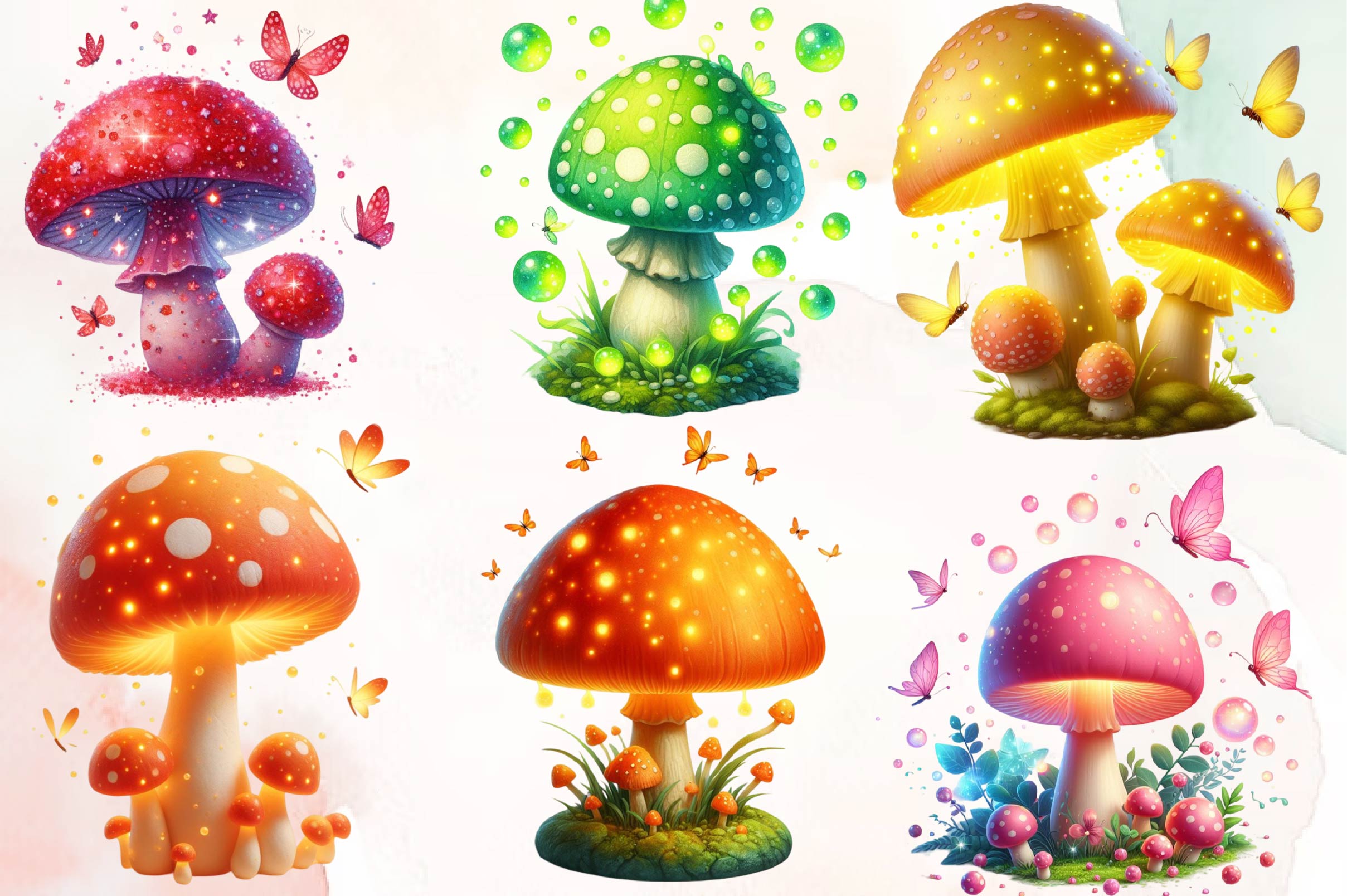 Magic Bright Mushrooms Clipart Bundle - CraftNest - Digital Crafting and Art
