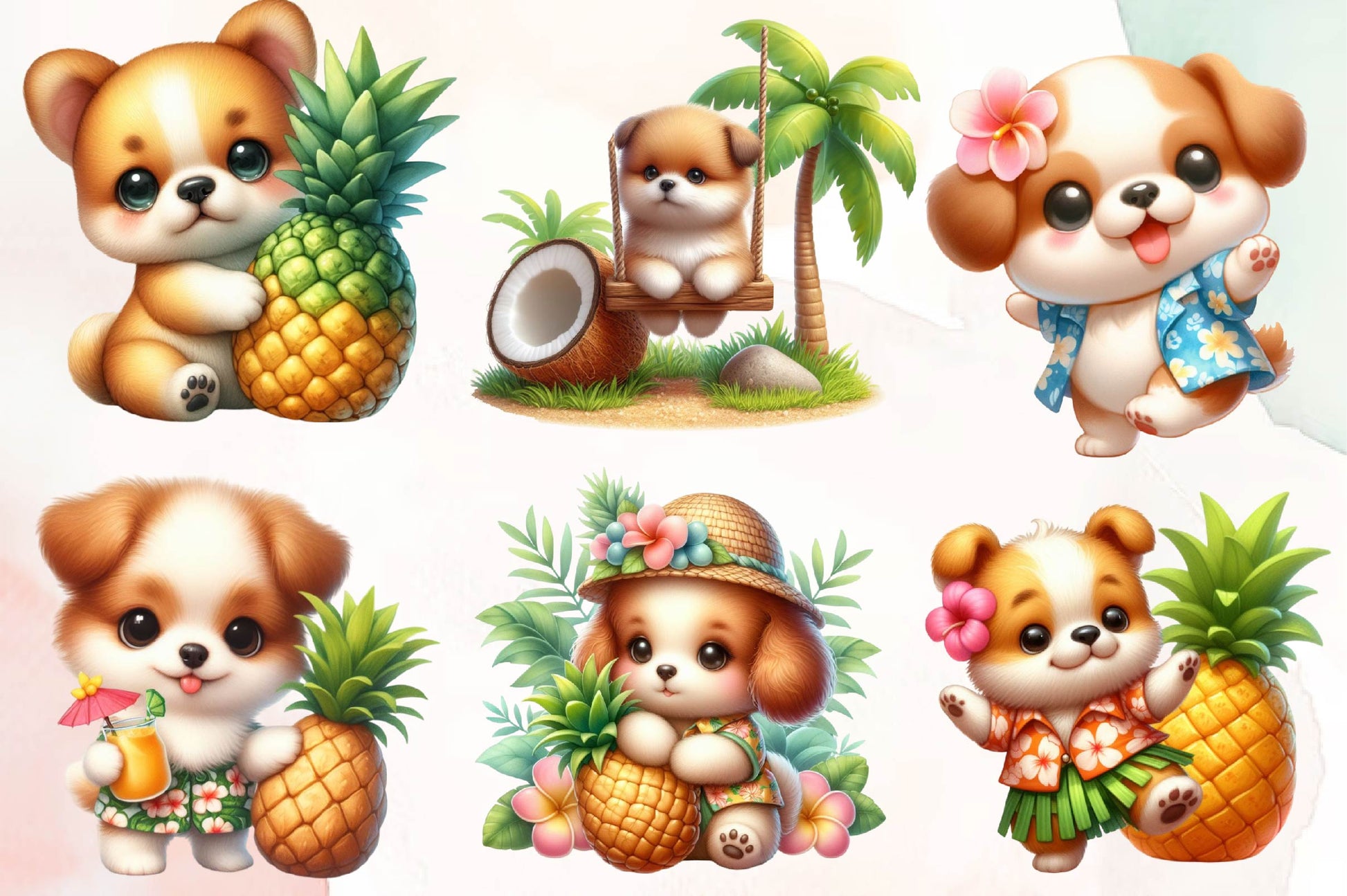 Funny Hawaiian Dogs Clipart Bundle - CraftNest - Digital Crafting and Art