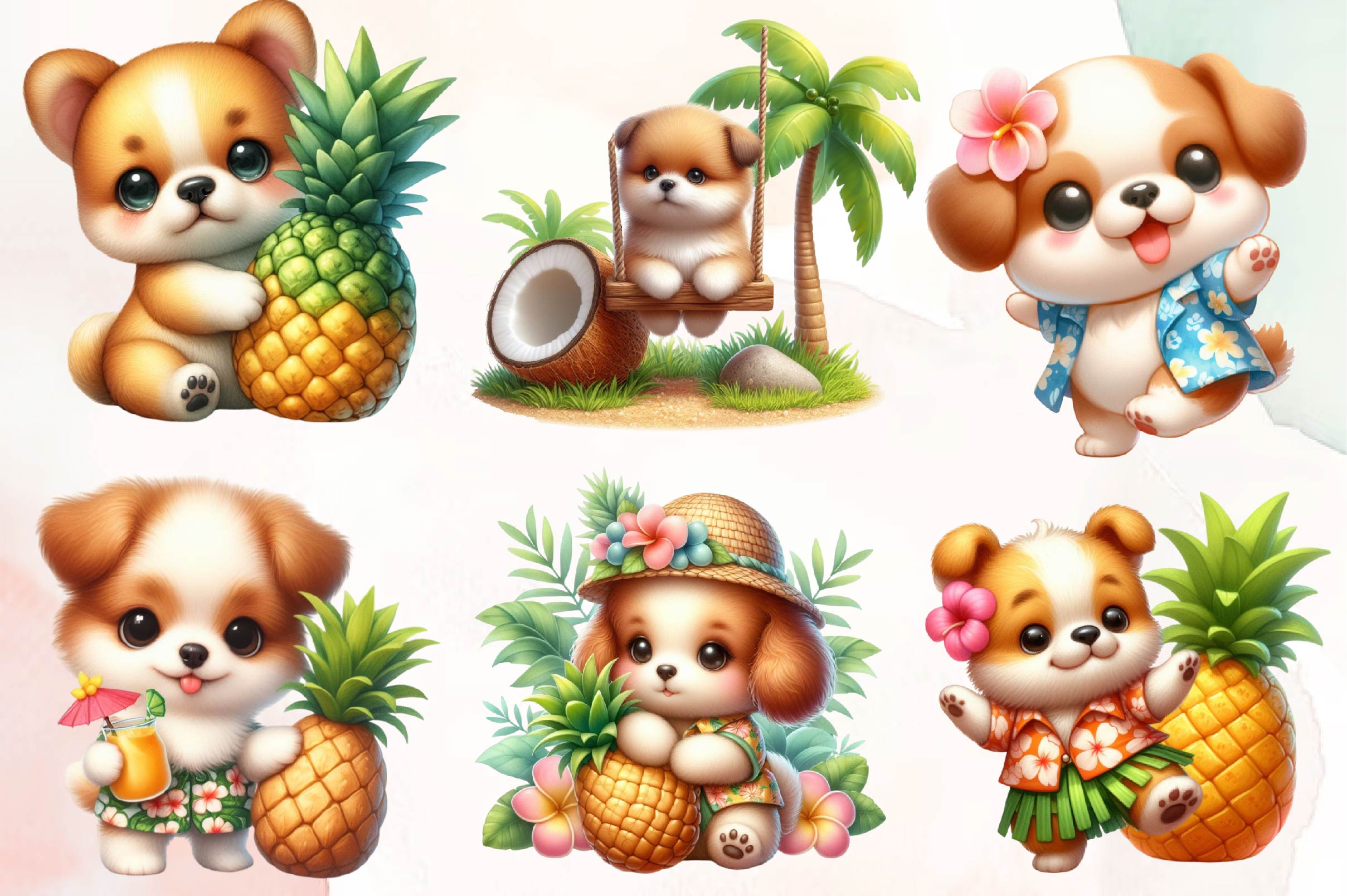 Funny Hawaiian Dogs Clipart Bundle - CraftNest - Digital Crafting and Art
