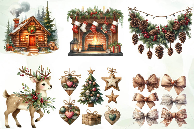 Warm Rustic Christmas Clipart Bundle - CraftNest - Digital Crafting and Art