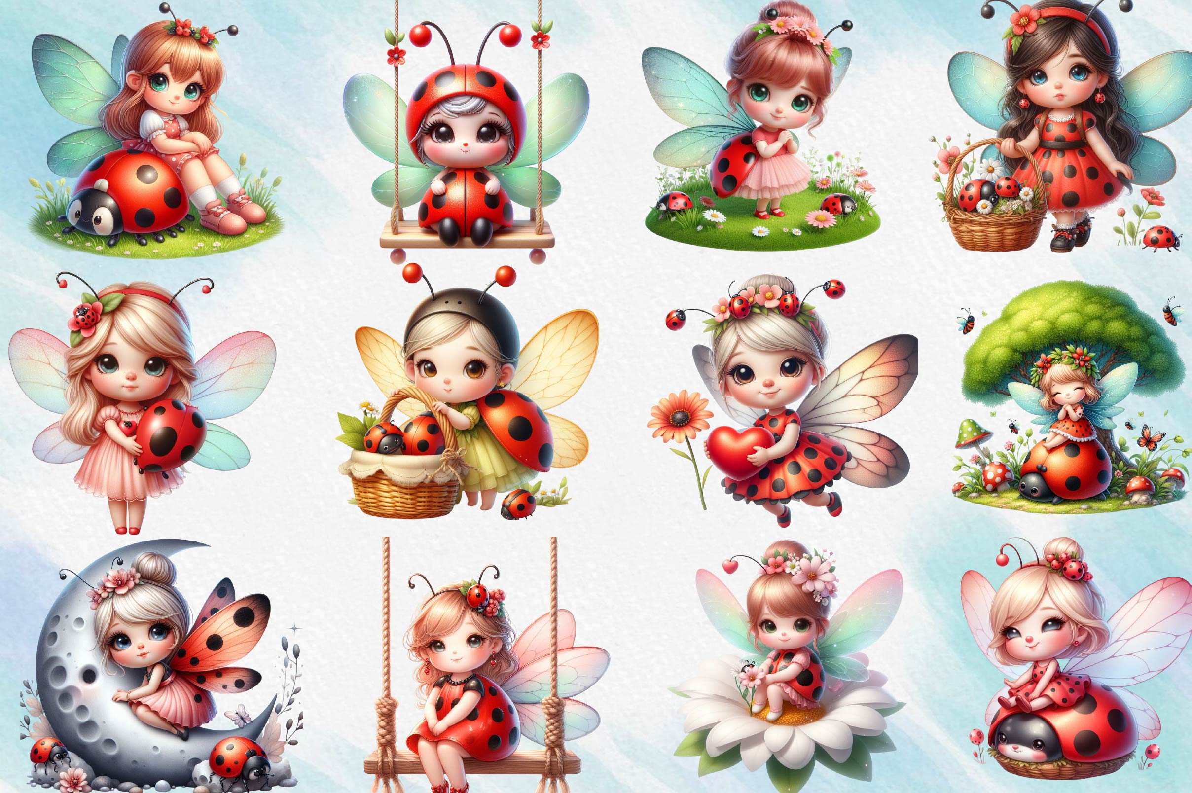 Ladybug Fairy Clipart Bundle 1 - CraftNest - Digital Crafting and Art