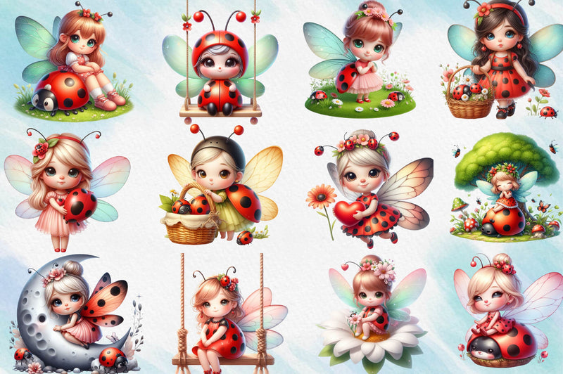 Ladybug Fairy Clipart Bundle 1 - CraftNest - Digital Crafting and Art