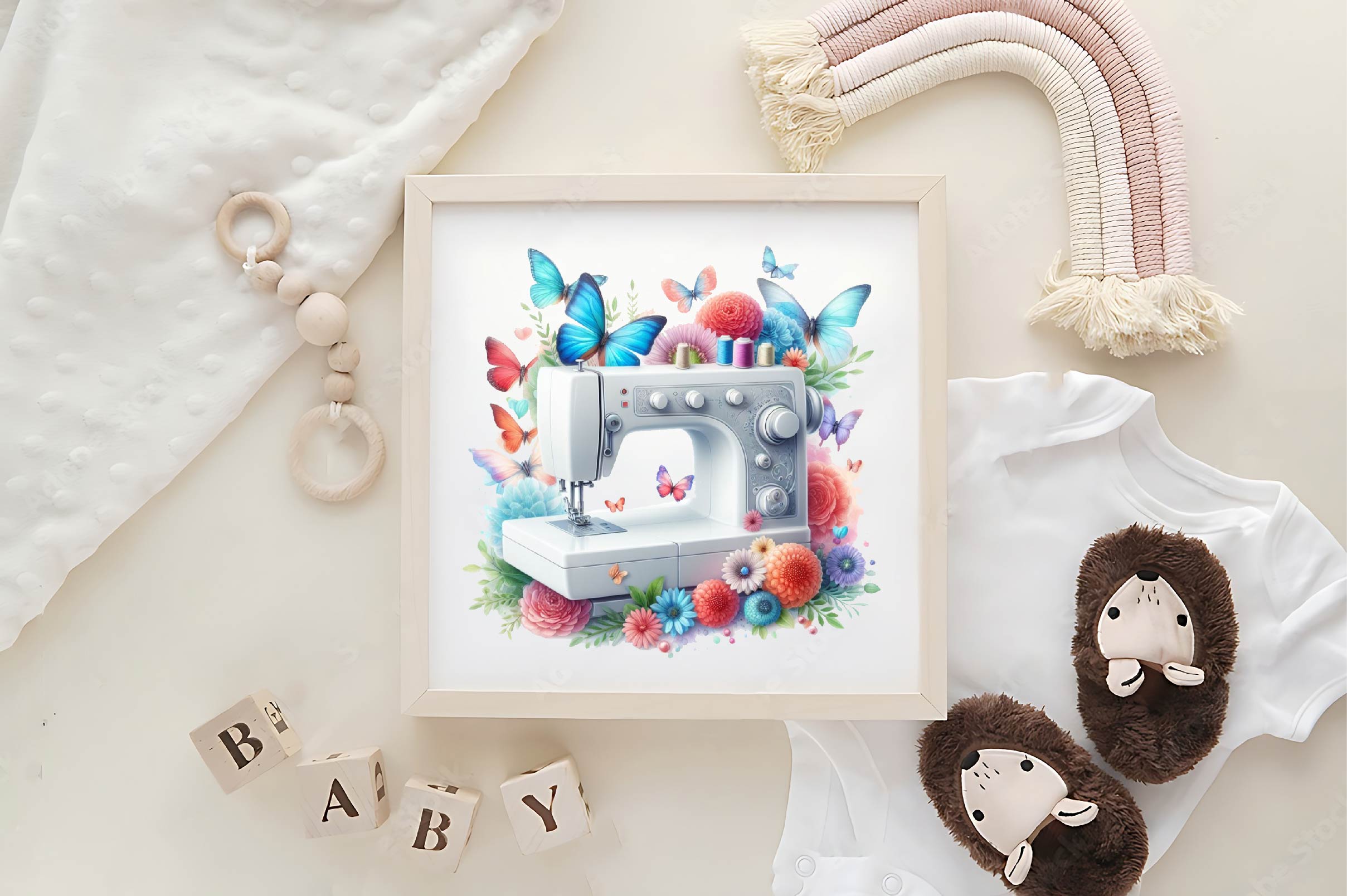 Pastel Sewing Machine Butterfly Clipart Bundle - CraftNest - Digital Crafting and Art