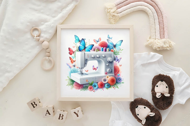 Pastel Sewing Machine Butterfly Clipart Bundle - CraftNest - Digital Crafting and Art