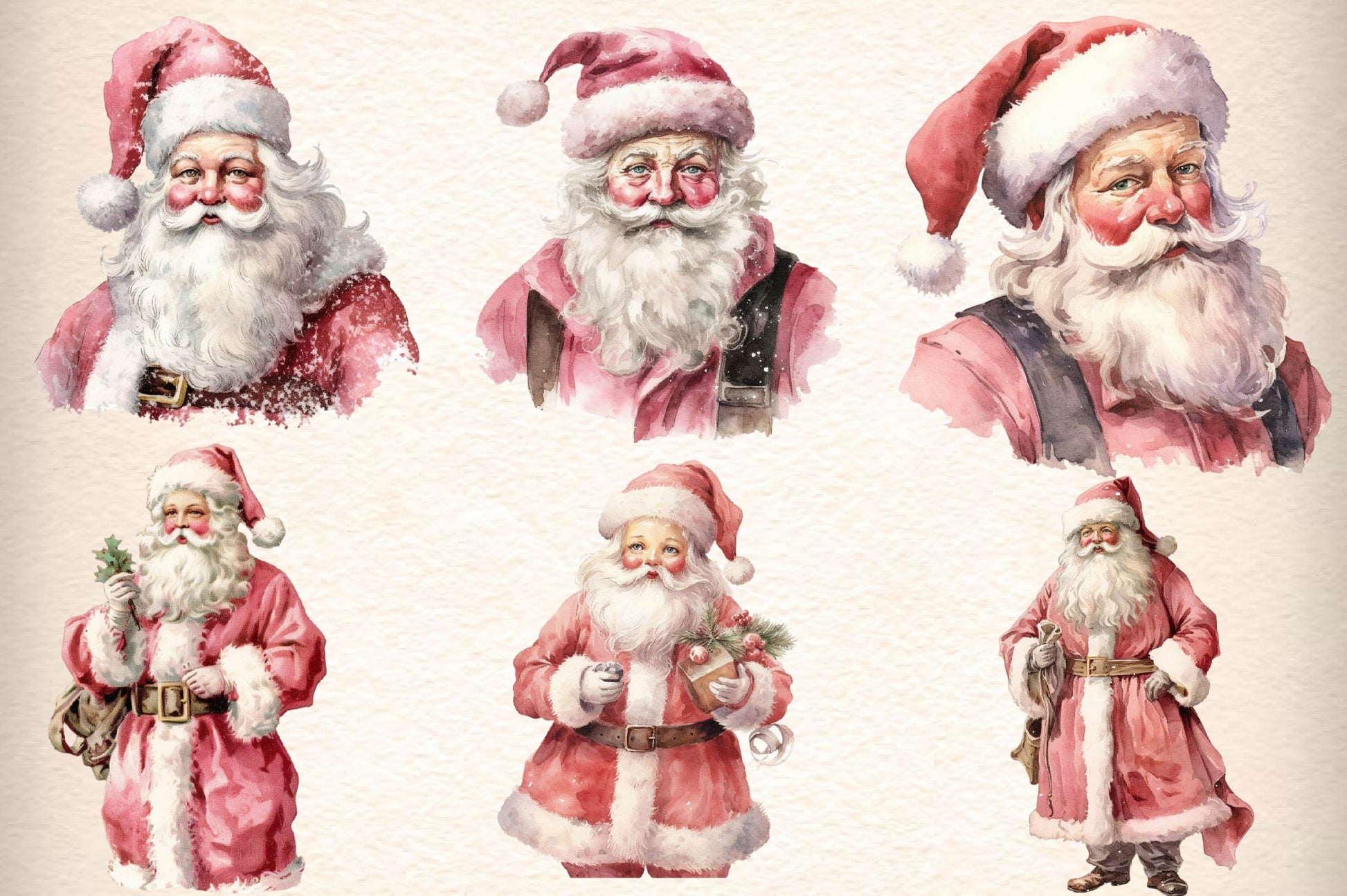 Vintage Christmas Pink Santa Clipart Bundle - CraftNest - Digital Crafting and Art