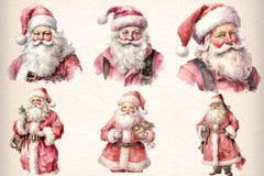 Vintage Christmas Pink Santa Clipart Bundle - CraftNest - Digital Crafting and Art