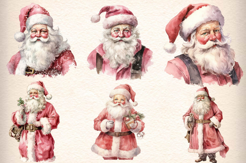 Vintage Christmas Pink Santa Clipart Bundle - CraftNest - Digital Crafting and Art
