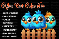 Funny Birds On Fence Clipart Bundle - CraftNest - Digital Crafting and Art