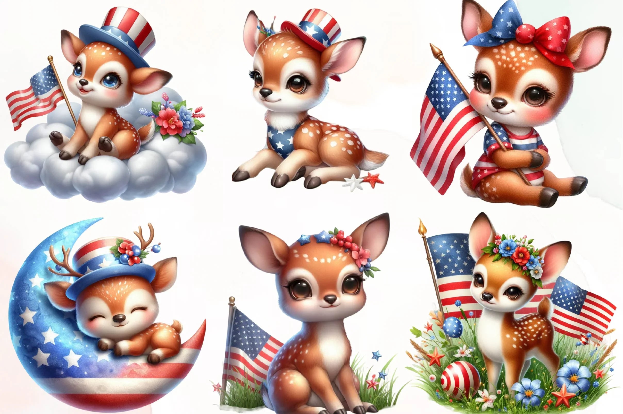 Patriotic Cute Deer Clipart Bundle - CraftNest - Digital Crafting and Art