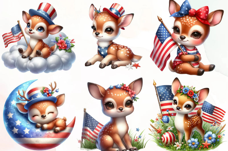 Patriotic Cute Deer Clipart Bundle - CraftNest - Digital Crafting and Art