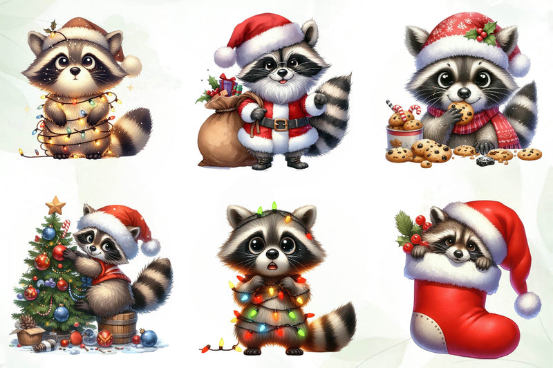 Funny Christmas Raccoon Clipart Bundle - CraftNest - Digital Crafting and Art