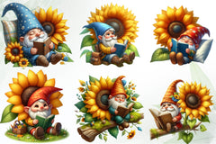 Sunflower Gnomes Reading Book Clipart Bundle - CraftNest - Digital Crafting and Art