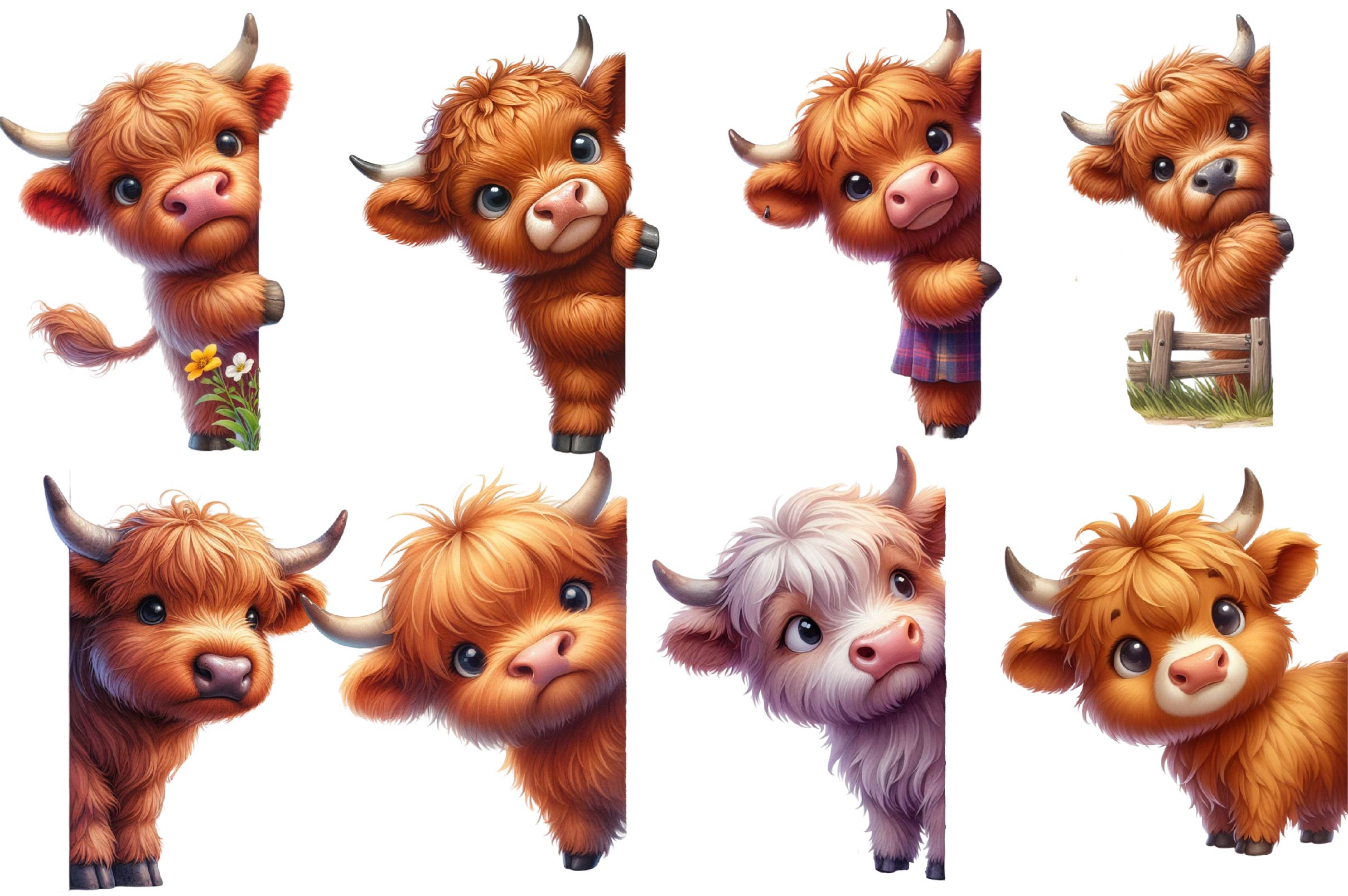 Highland Cow Peeking Around Corner Clipart Bundle - CraftNest - Digital Crafting and Art