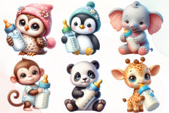 Baby Animals With Milk Bottle Clipart Bundle - CraftNest - Digital Crafting and Art